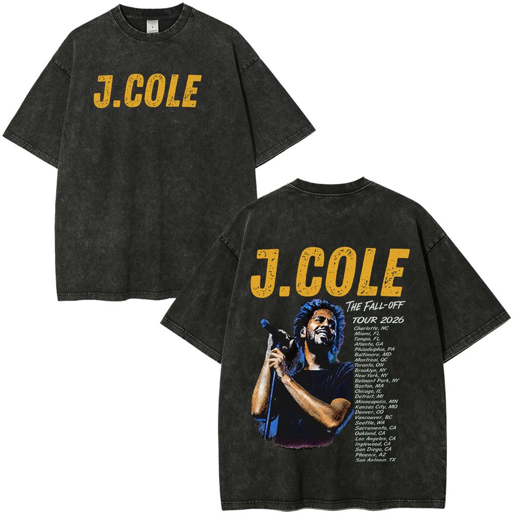 Vintage Washed Jcole The Fall Off Print T Shirts Unisex Unisex Clothing Hip Hop Fashion Short Sleeve Oversized Tshirts Streetwear