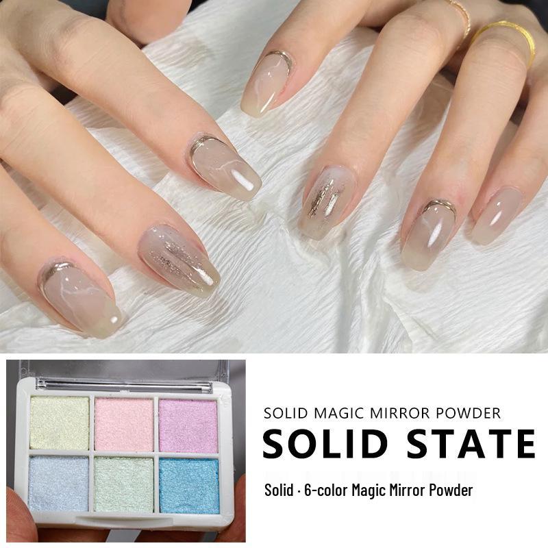 6-Color Magic Mirror Powder Set: Ultra-Bright Nail & Eyeshadow Palette with Aurora and Gold Ripple Effects