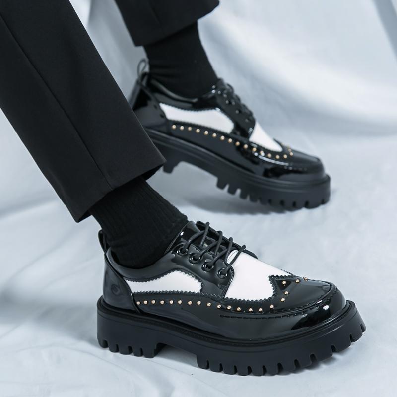 Fashion Casual Men's Leather Shoes Trendy S and Thick Soled Styles Nightclub or Daily Office Work Young Shoes 38-46 Hot Black