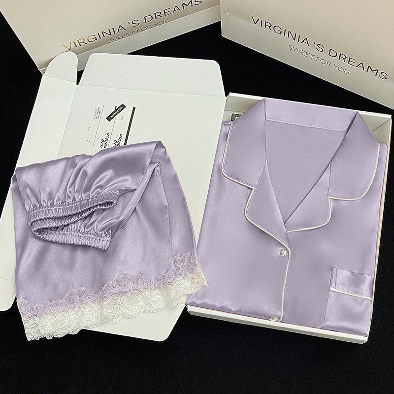 Ice Silk Pajamas Women'S Summer Suit Style High Value Short Sleeves Cool Loungewear