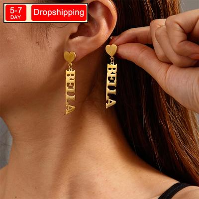 New North Personalized Name Earrings Ear Studs Stainless Steel Jewelry Custom Logo Name Love Pendant Stud Earrings for Women