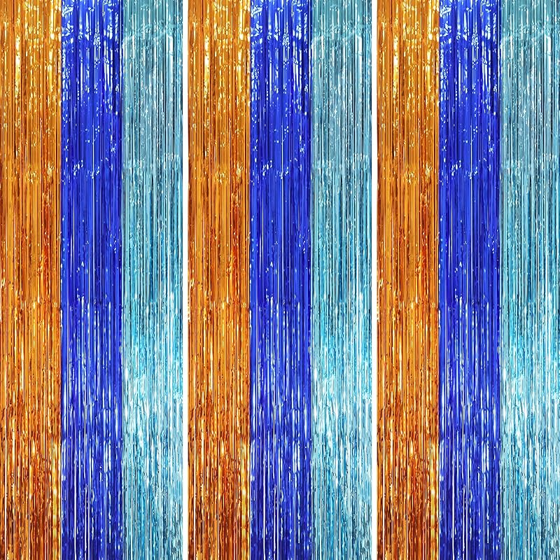 3 Pack 3.3x8.2 Feet Gold Foil Fringe Backdrop Curtains, Tinsel Streamers, Fringe Backdrop for 2025 New Years Eve, Graduation, Birthday, Baby Shower,