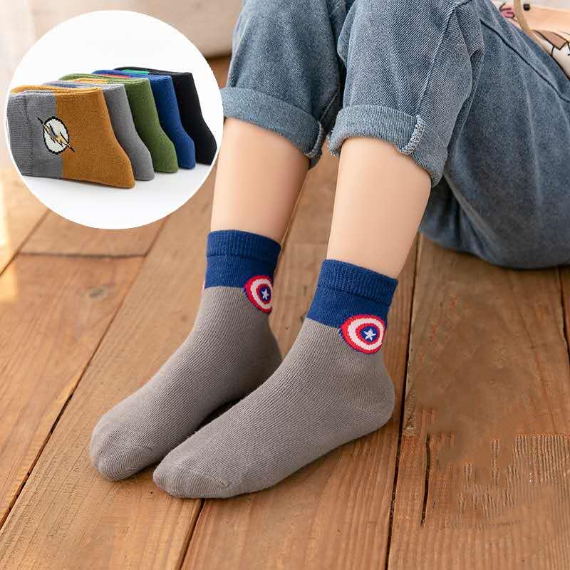 Children's Cartoon Mid-Calf Socks - 5 Pairs for Boys and Girls (Spring, Autumn, Winter)
