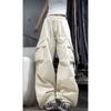 Women Korean High Waisted Slacks Lady Japanese Lace Up Cargo Trousers Female Yellow Pink Blue Black Joggers