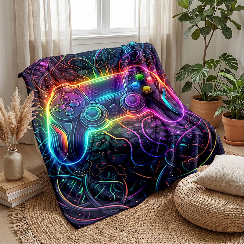 Neon Game Controller Theme blanket Lightweight Warm Flannel Blanket Decorative Throw Blanket for Home Decoration