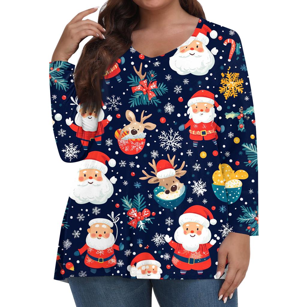 Women's Fashionable Casual Long Sleeved Plus Size  Print Top Plus Size Floral Print Top