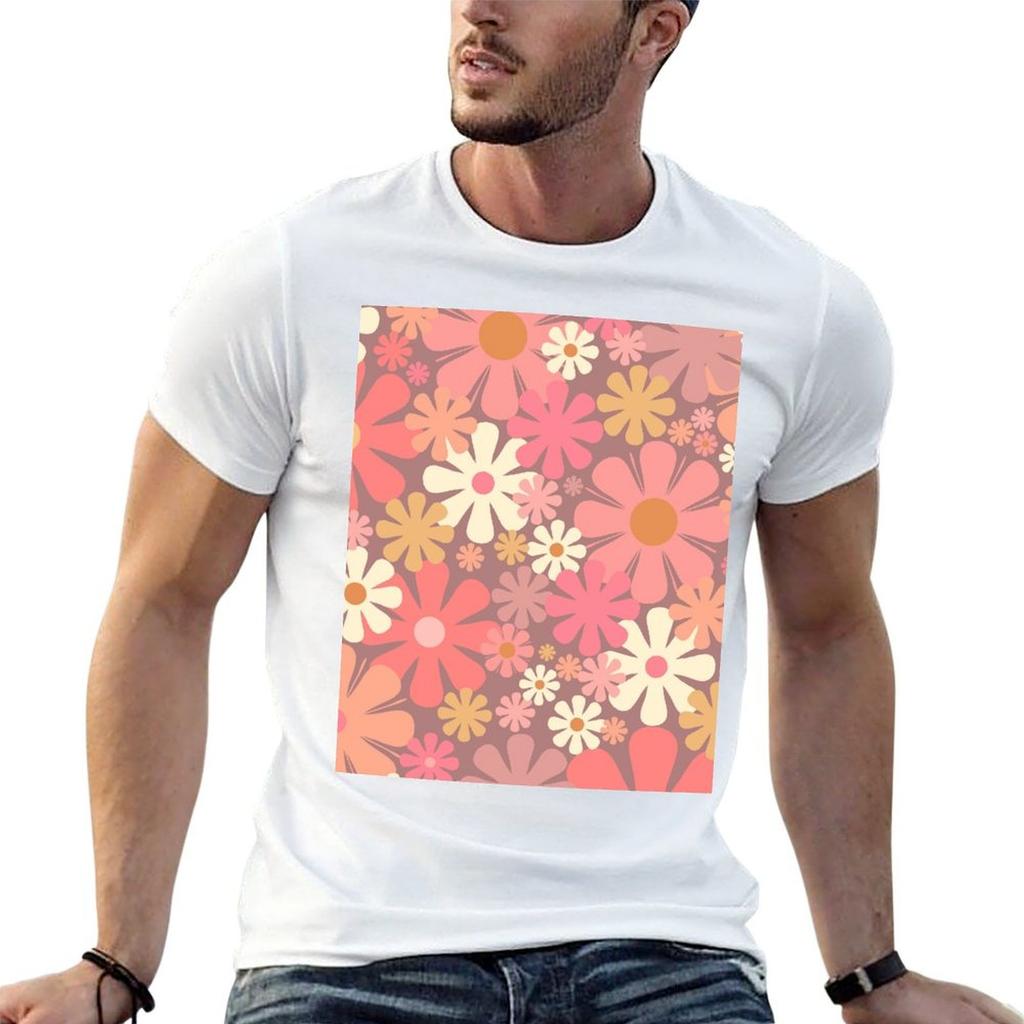 Retro Flowers s s Aesthetic Floral Pattern Pink Mauve and Blush TShirt Big Size Daily Wear TShirt