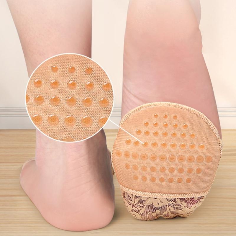 1 Pair Half Toe Socks Women Lace Toe Topper Socks No Show Liner Invisible Toeless Socks Forefoot Non-Slip Insoles Pads