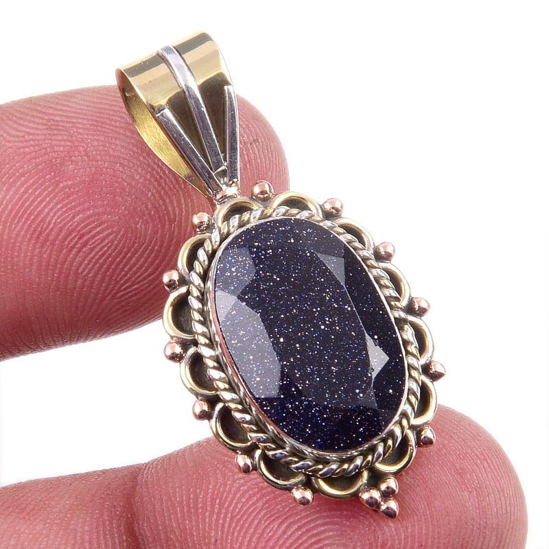 

Natural Blue Sunstone 925 Solid Sterling Silver Gift TwoTone Pendant 1.50 e0d99