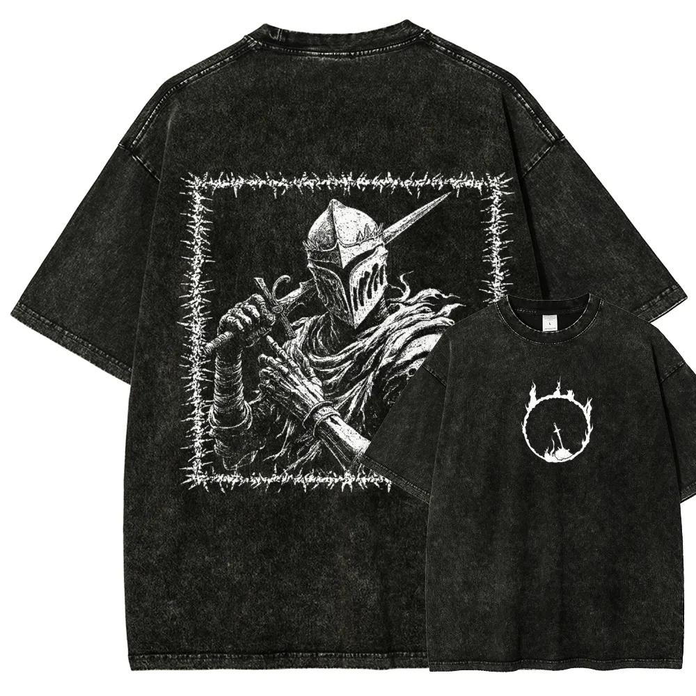 Classic Action Roleplaying Game Blood Borne Peripherals Print Tshirt Men Women Fashion Retro Washed Cotton Casual Oversize Top