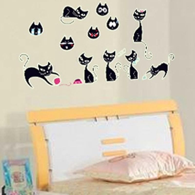 Cute Black Cat Luminous Stickers Anime Pet Kitty Fluorescent Wall Decals Glow In The Dark Home Decoration For Kids Room Bedroom