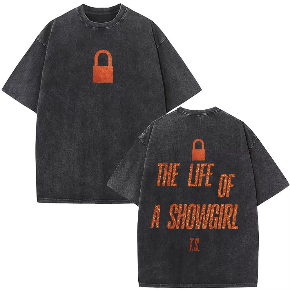 The Life of A Showgirl Album Merch Tshirts Fan Gifts Mens Women Clothing Vintage Washed Cotton Oversized Short Sleeve T Shirts