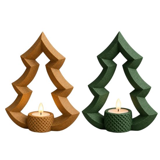 Decorative Table Centerpieces 2Pcs 3D Printed Christmas Tree Candle Holder, Hollow Candlestick Stand for PLA Holiday Decor, Minimalist Holder Festive