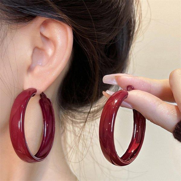 Vintage Wine Red Retro Stud Earrings For Women Dripping Oil Love Heart Shape Round Square Geometric Earring High Sense Jewelry