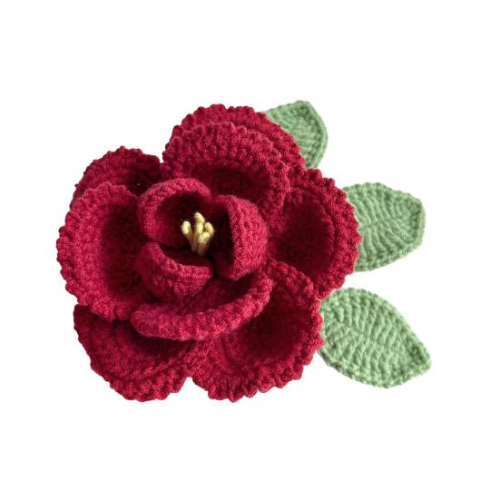 Buchet de bujor croșetat manual, din bumbac tricotat, cu frunze și tulpină lungă, pentru nuntă, decor de casă, cadouri de ziua de naștere și aniversare