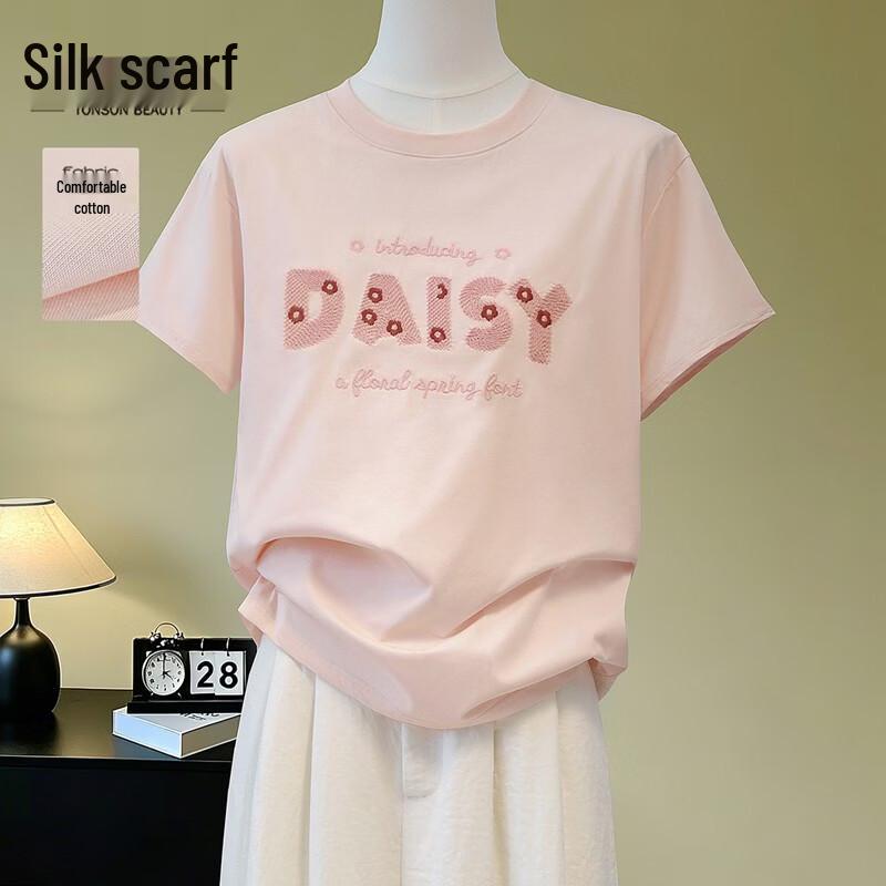 

Women s Embroidered Letter Short Sleeve T-Shirt L