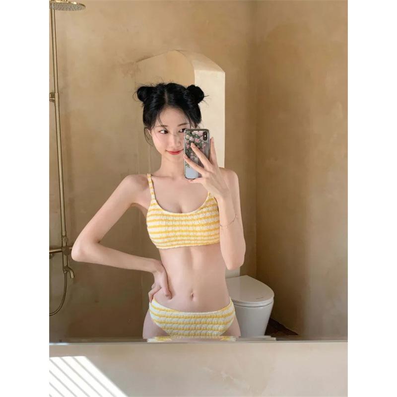 Factory High Sense Retro Simple Pure Desire Small Fragrance Suspender Bikini Split Swimsuit Women