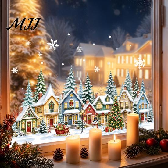 Festive Shop Window Display Christmas Static Clings, PVC Glass Stickers, Xmas Winter Snowflake Decals Seasonal Ornaments for Home Store Holiday
