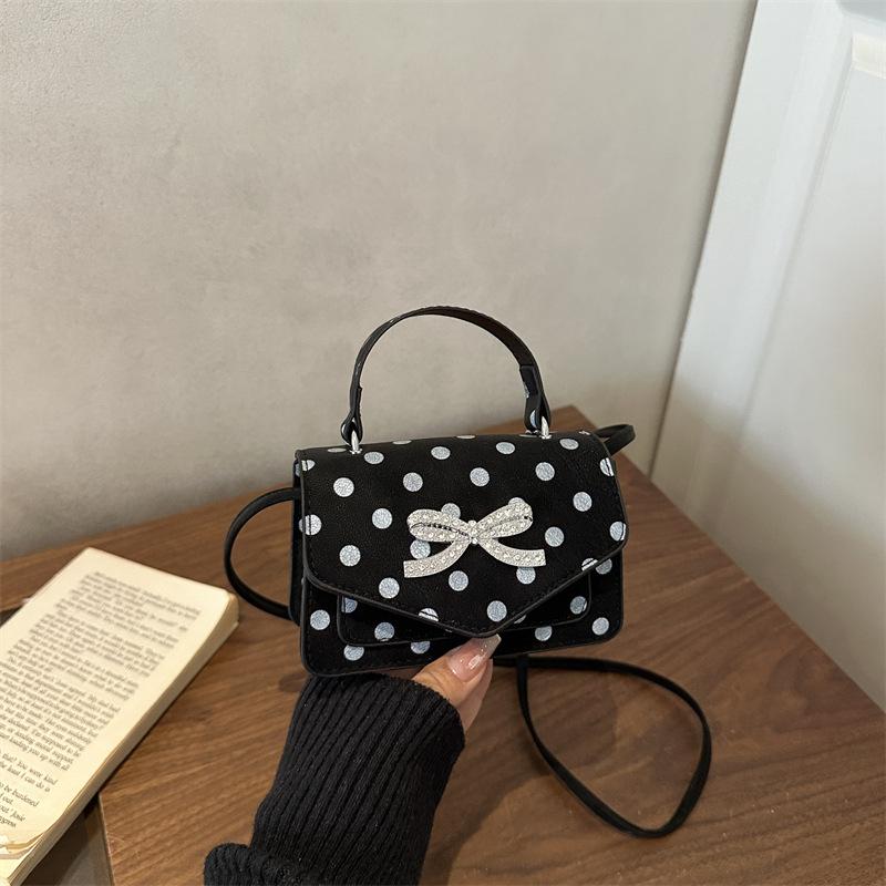 Women Retro Bow Polka Dot Mini Solid Crossbody Small Square Shoulder Bag