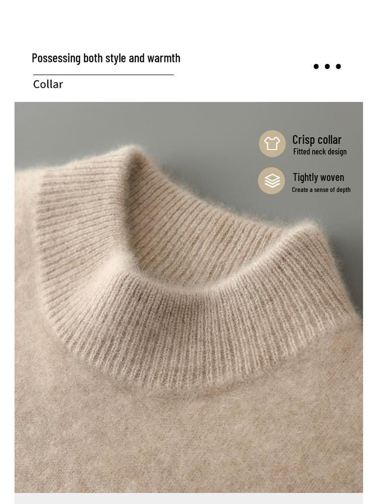 Men's 100% Wool Half-High Neck Sweater - Versatile Natural Fiber Knitwear for Autumn/Winter