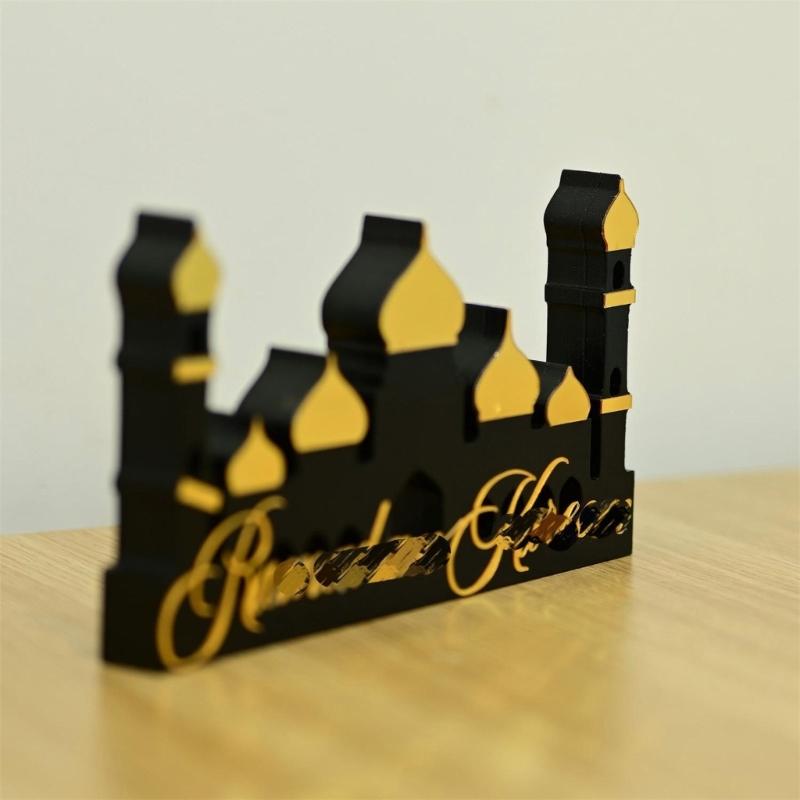 Handmade Wood Acrylic Castle Ornament For Tabletop Windowsill Bookshelf Display Middle Eastern Festival Celebration