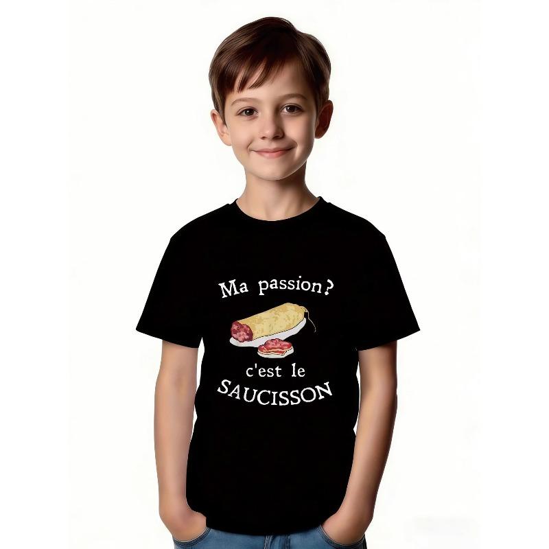 European Size Childrens Round-neck Short-sleeved T-shirt with Cartoon-like Spiral Pattern Print