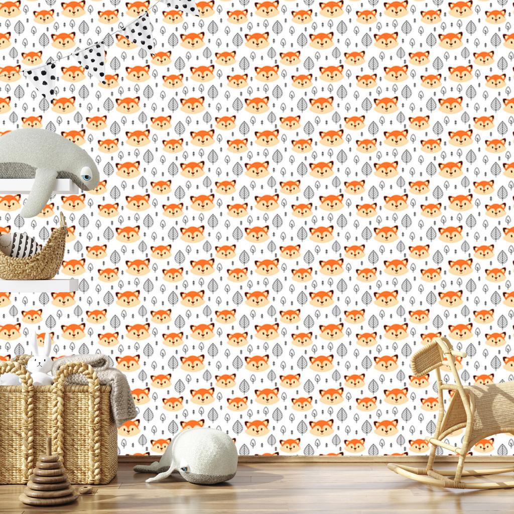 Foxes Wallpaper White and Light Gray for Living Room and Bedroom 50x1000