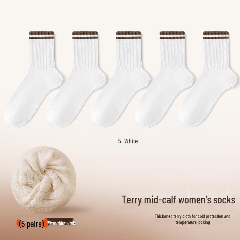 Yalu Women s Terry Cotton Mid-Calf Socks (5-Pair Pack) M