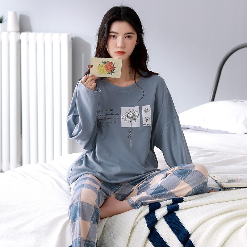 

Женские пижамные комплекты с круглым вырезом, длинным рукавом и средней талией, эластичные свободные пижамные комплекты из 2 предметов/комплект, женский пуловер с длинными брюками XXL