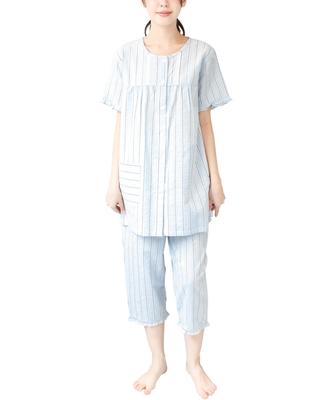 ON NISHIKI Summer Short Sleeve Cotton Soccer Top and Bottom Length Loungewear Size Women's Pajamas, Cool, 100% Fabric, Skin-Friendly, Open-Front Set,