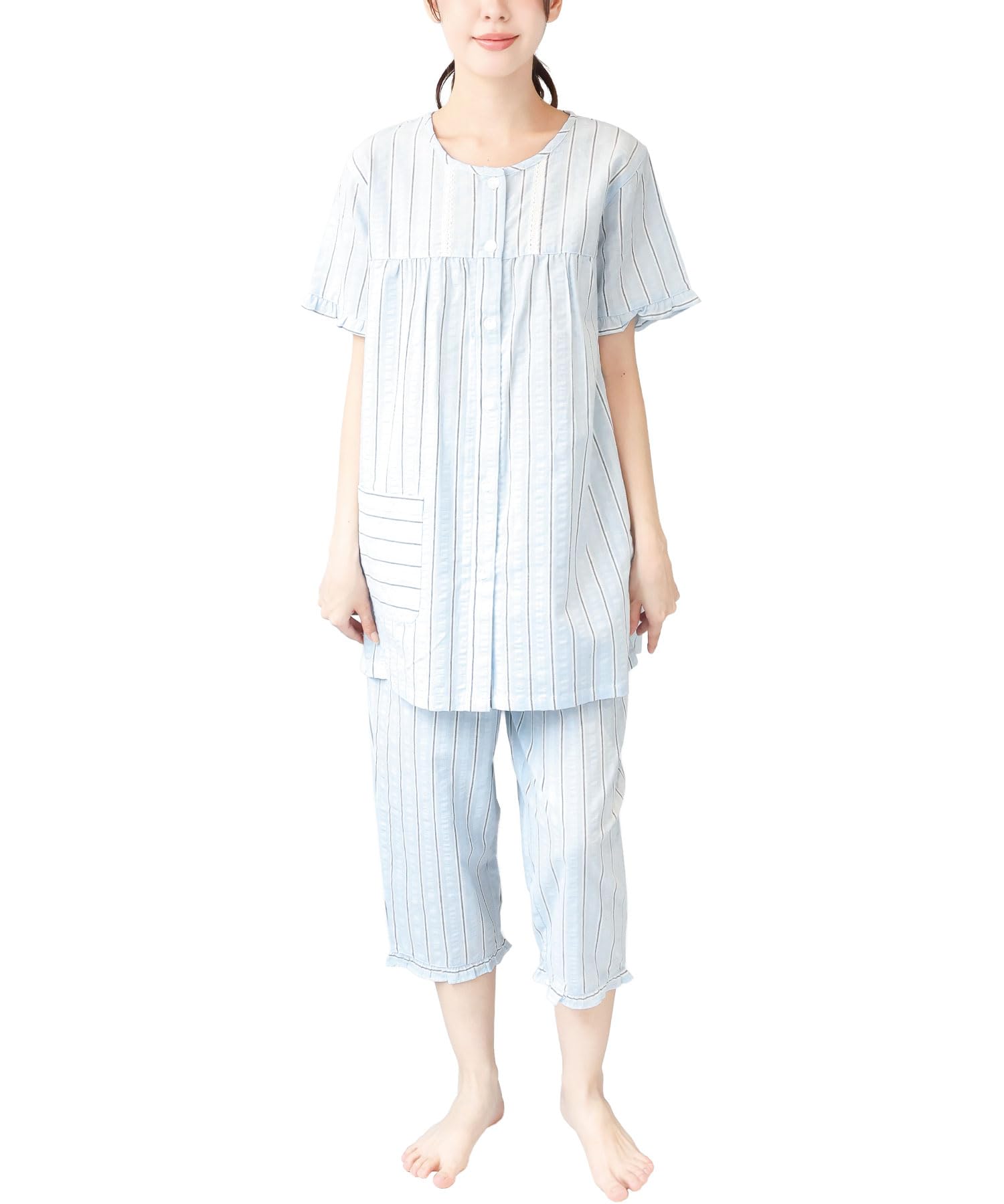 

ON NISHIKI Летний комплект с коротким рукавом из хлопка для футбола, длина, домашняя одежда, размер женский, пижама, прохладный, 100% ткань, приятный к коже, комплект с открытой передней частью,