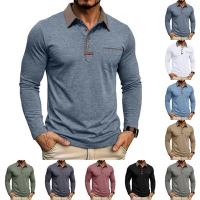 Men's Long Sleeve Golf Polo Shirt Casual Breathable Quick Dry Lightweight Performance Top with Button Placket and Chest Pocket