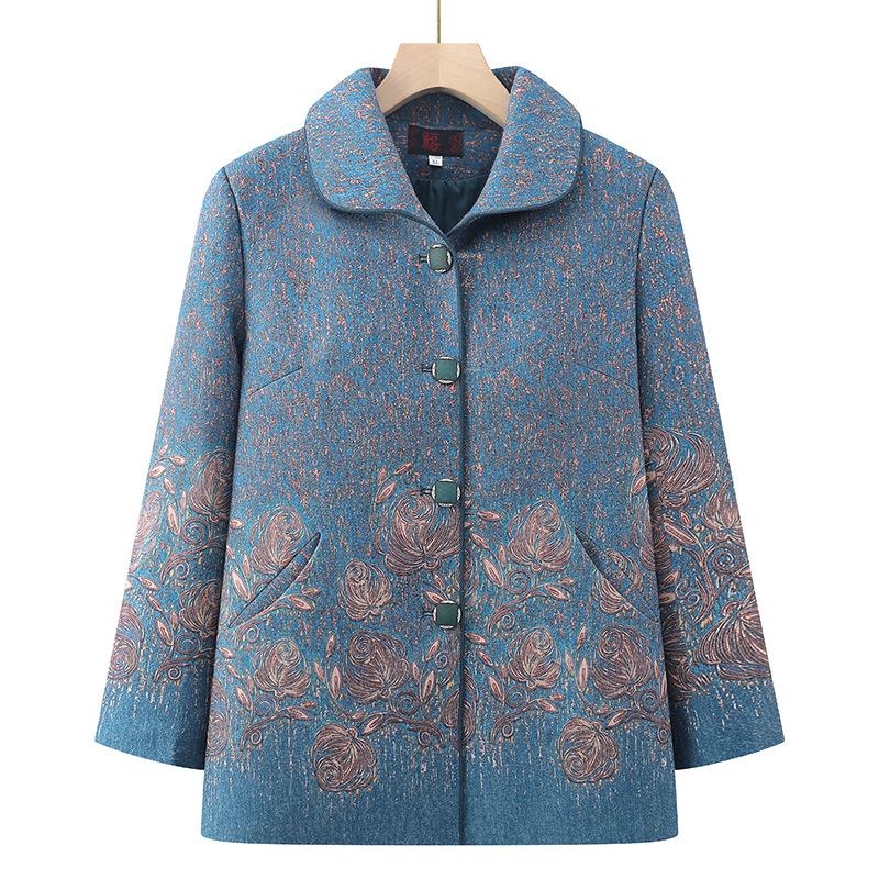 

Coat Age 0 Women s Spring Clothing Lapel Top Old Lady Clothes 5XL (recommended 145-80 kg) синий