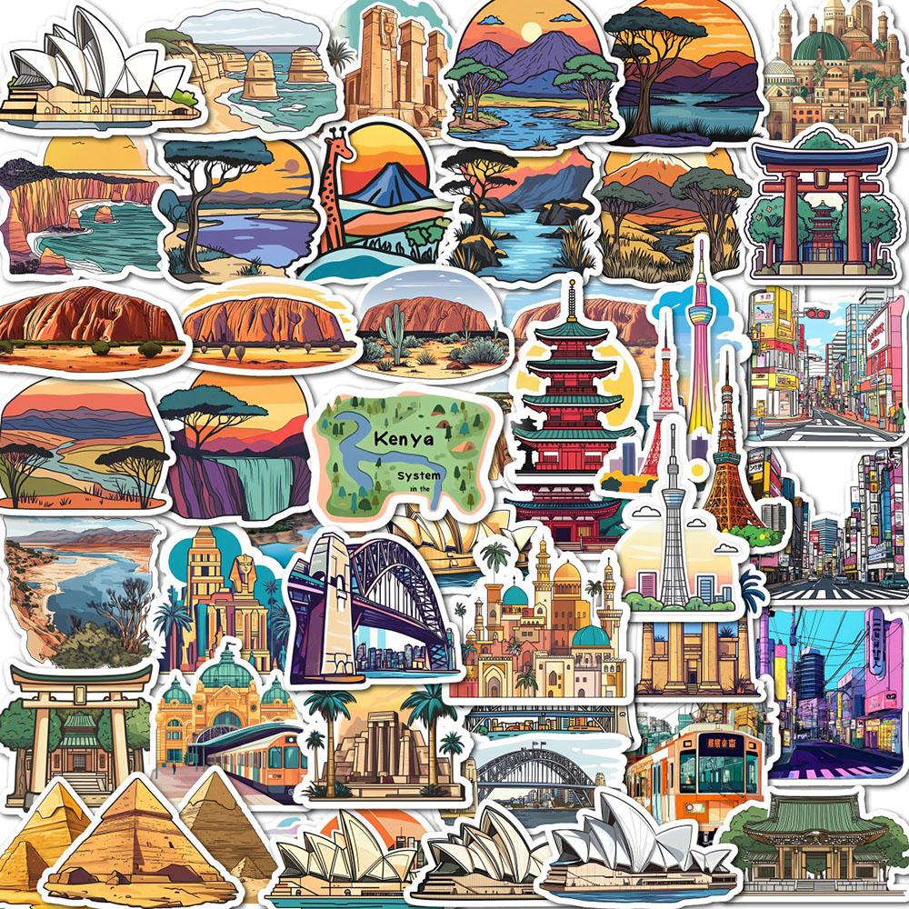 50/100/200PCS City landmarks decorated with guitars skateboards refrigerators suitcases laptops phone cases tablets diaries and stickers T-55-50PCS-1