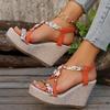 Printed Weaving Wedge Sandals for Women 2025 Summer Thick Bottom Beach Shoes Woman Flower Decor Chunky Platform Sandalias Mujer