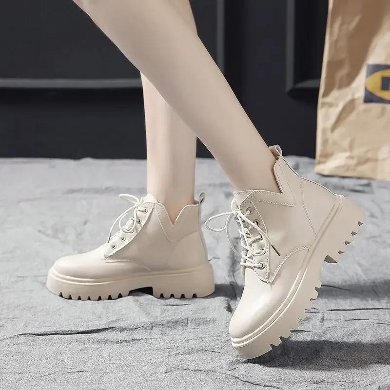 Fashion Lace-up Women's Ankle Boots With Laces Female Short Shoes Leather Round Toe Winter 2024 Fashion Y2k New In Spring Trend Booties