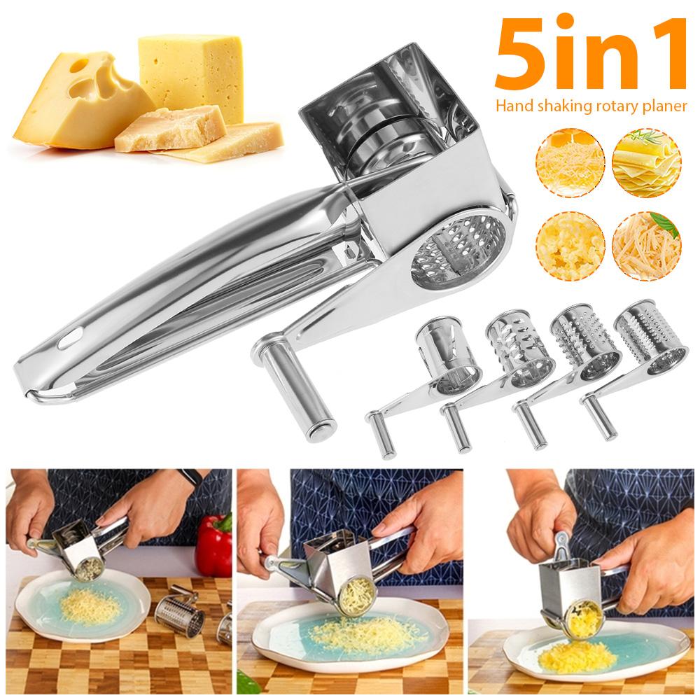 5in1 Handheld Cheese Grater Stainless Steel Rotary Cheese Grater Vegetable Shredder Carrot Cheeses Grinder for Kitchen Utensils