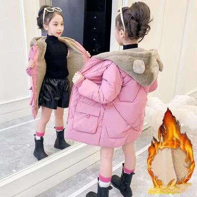 Chaqueta de Invierno para Niñas con Capucha Orejas de Oso Estilo Occidental Chaqueta Acolchada Chaqueta Acolchada Gruesa de Longitud Media para Niñas