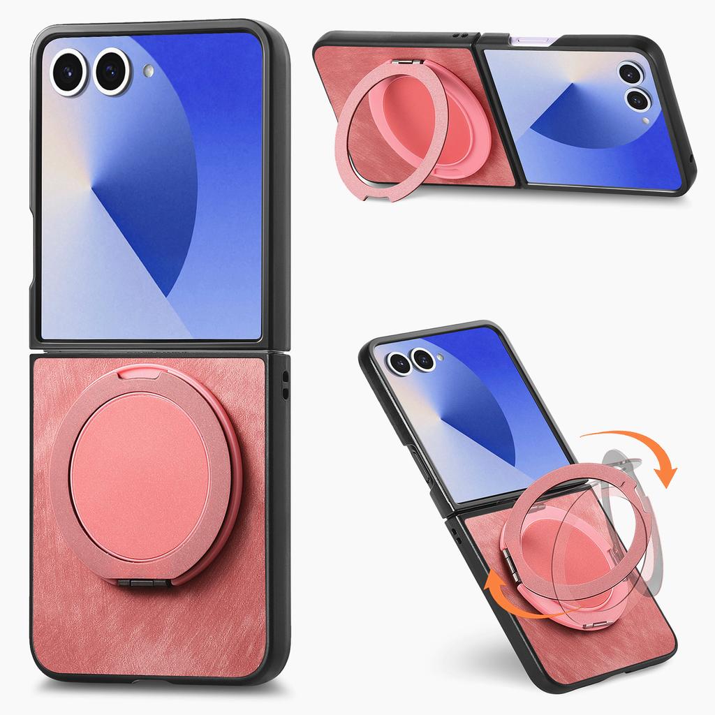 For Samsung Galaxy Z Flip7 5G Phone Case with Rotating Kickstand Stress Relief Retro Leather Back Cover