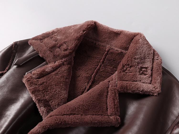 Men's Plus Size Fur-Lined Long Faux Leather Trench Coat