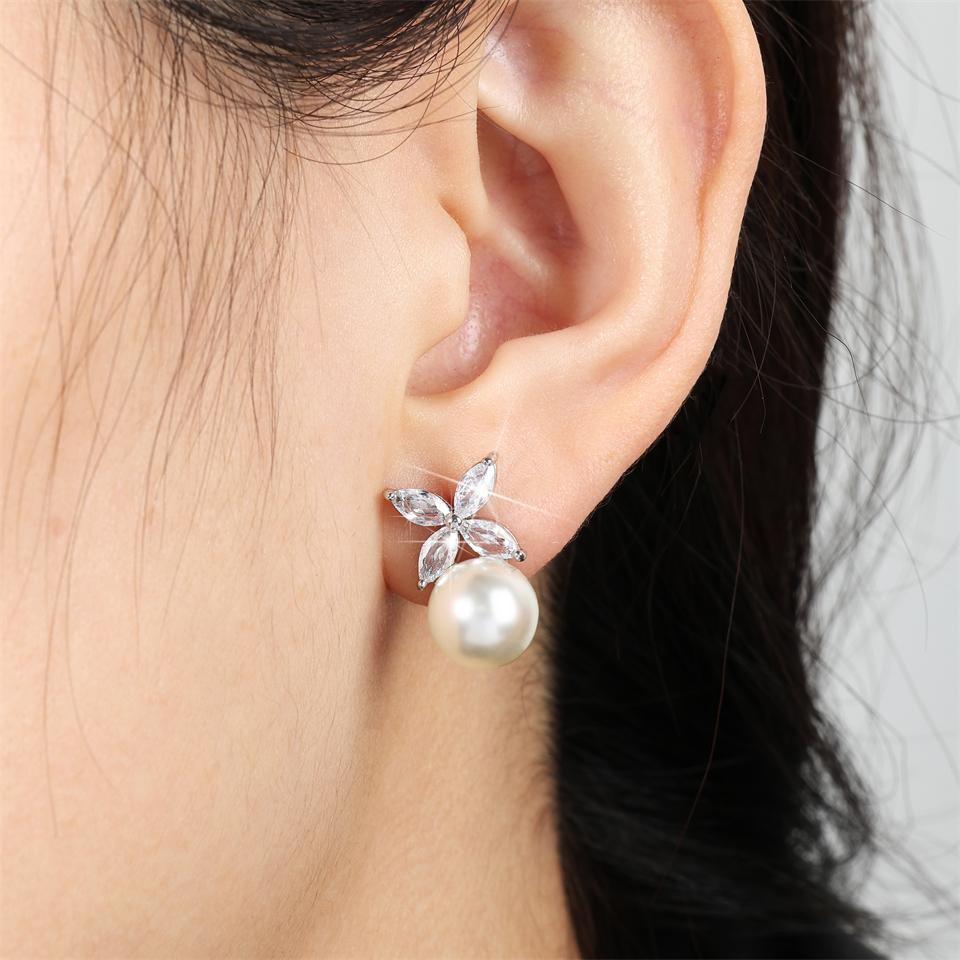 ZAKOL 2 Pcs Simple Marquise Zircon Pearl Stud Earrings Necklace Jewelry Sets for Women Charm Jewelry Gift