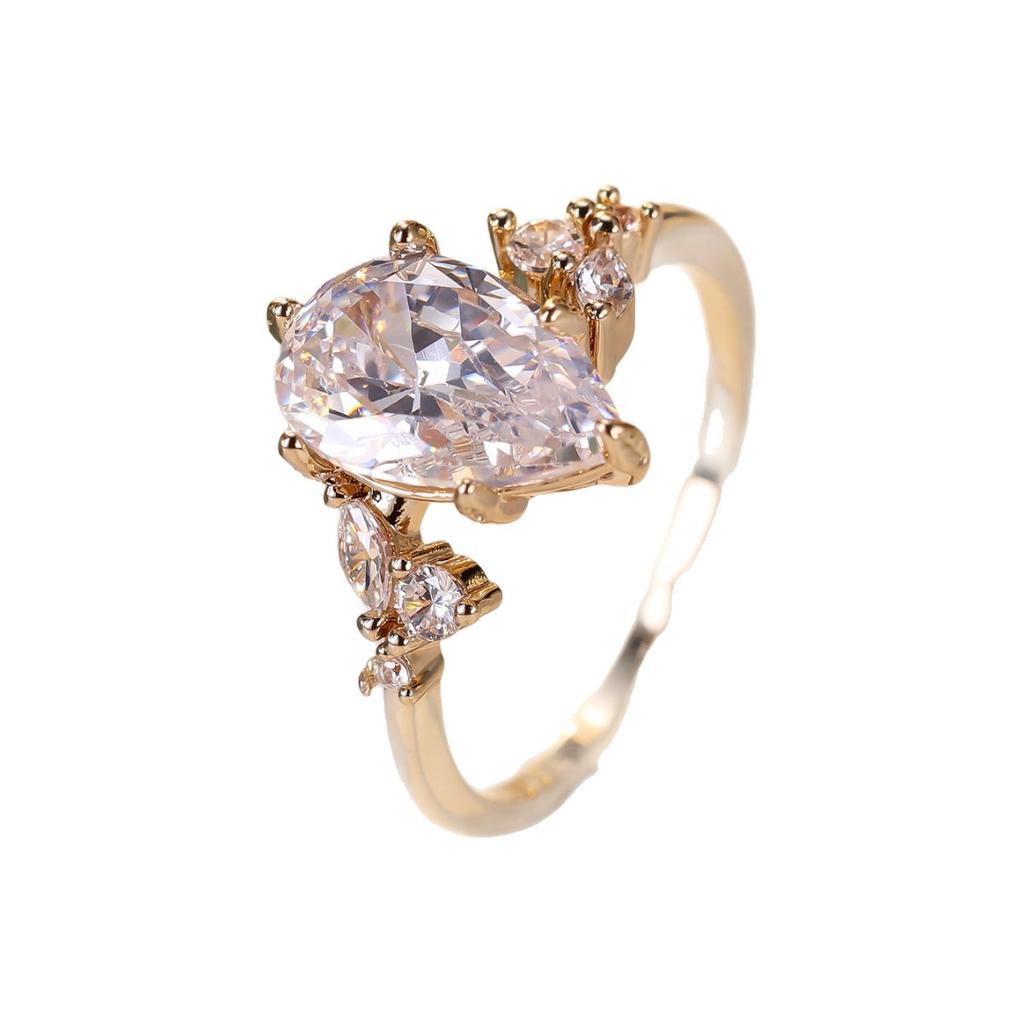 Fashionable Shiny Water Droplets Dazzling Transparent Pear Cubic Zirconia Women's Ring Gift Wedding Exquisite Jewelry
