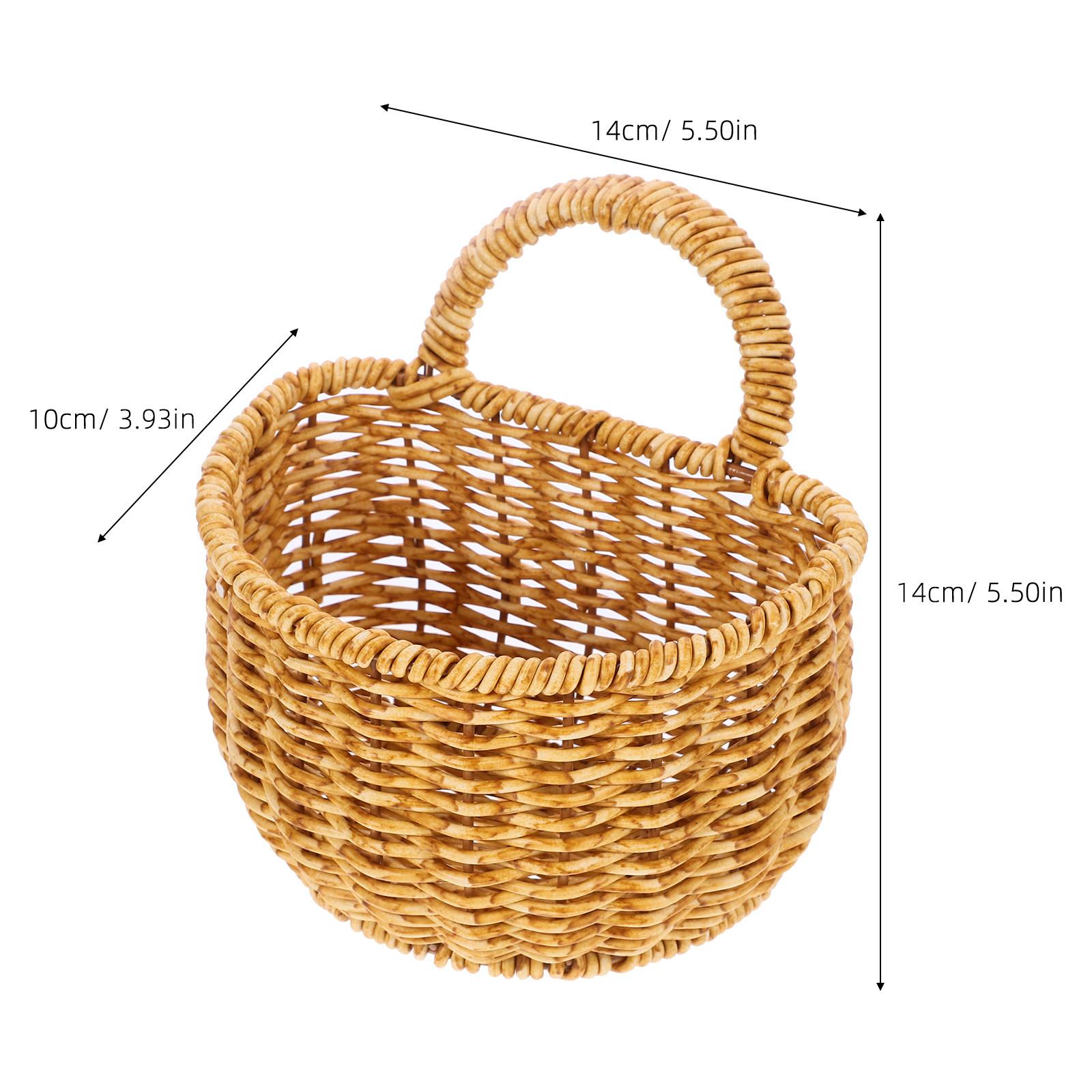 

Hand Woven Wall Hanging Storage Basket Imitation Rattan Kitchen Sundries Organizer Fruit Vegetable Flower Display Decorative коричневый