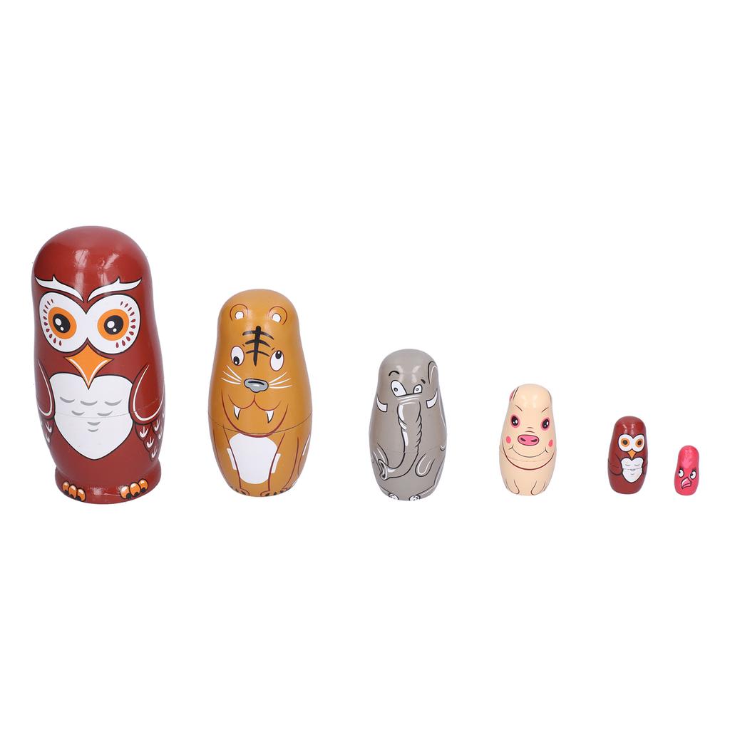 6Pcs Cartoon Russian Nesting Dolls HandMade Ornaments Kids Gifts Toys Home Furnishings
