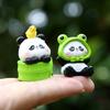 Cute Panda Embracing Bamboo With Frog Headwear Mini Model For Kids And Collectors
