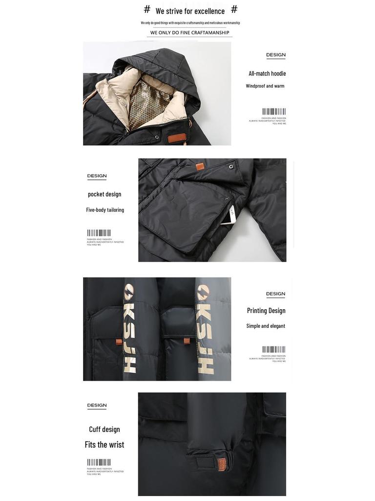 Men's Plus Size Mid-Length Hooded Cotton Jacket - Loose, Trendy & Padded