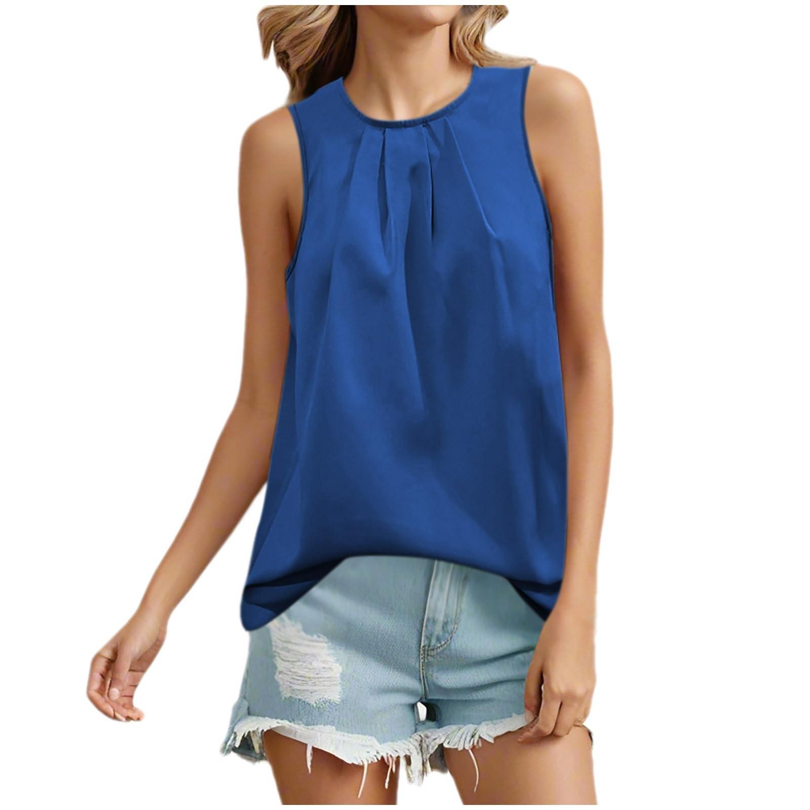 

Женская однотонная шифоновая рубашка средней длины, свободный повседневный пуловер без рукавов, топ с бретельками L синий