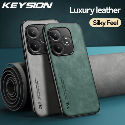 KEYSION Luxuriöse Retro-PU-Lederhülle für Realme GT 6 6T, weiches Silikon + PC, stoßfeste Telefonrückseite für OPPO Realme GT Neo 6 SE