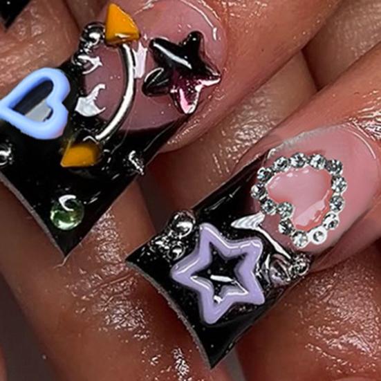 False Nails with Jelly Glue Heart Star Pattern Removable Artificial Nails Non-irritating Easy Apply Nail Art Stickers