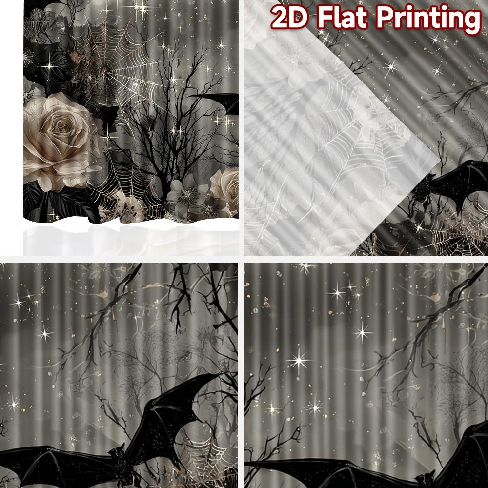 2D Flat Printing 2pcs Curtain Party Curtains Halloween Bats and Webs Digital Printed Polyester Drapes Birthday Party for Festive